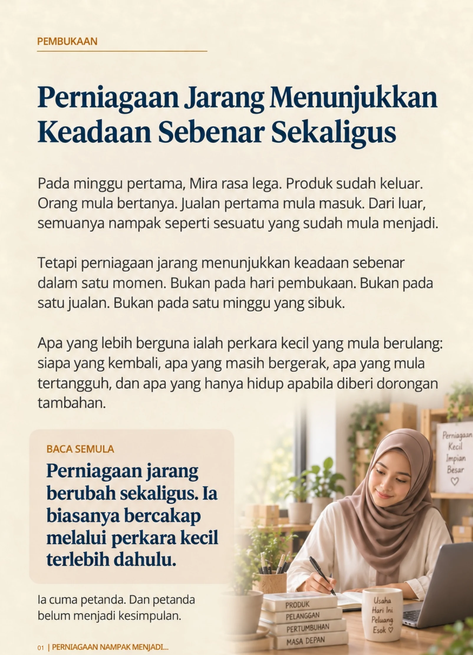 Halaman PNM yang bermula dengan situasi perniagaan sebelum masuk kepada idea utama