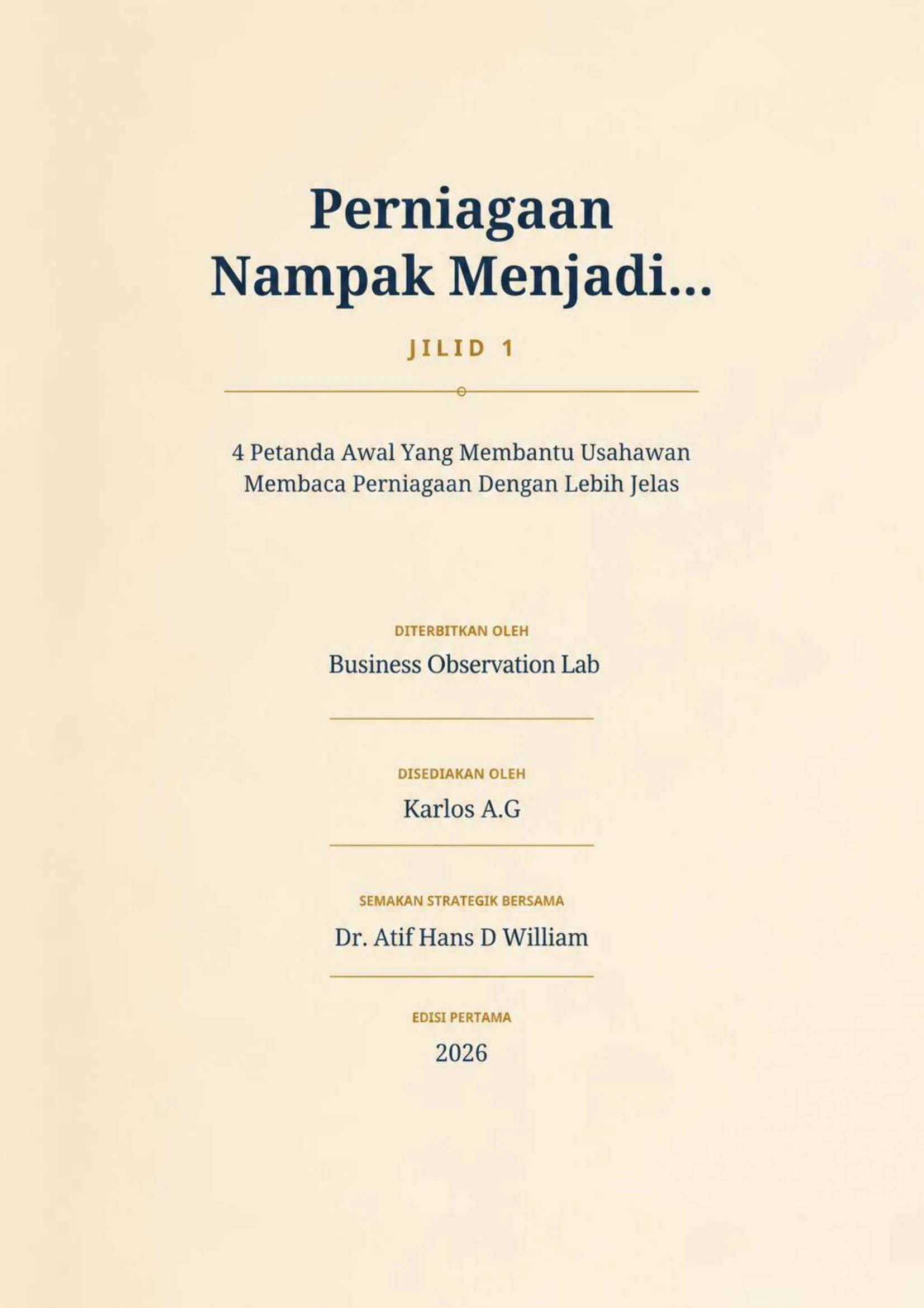 Halaman penerbitan PNM Jilid 1 dengan maklumat Business Observation Lab, penulis dan semakan strategik